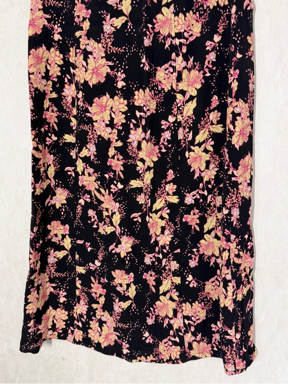Free People Black Floral Midi Skirt with Pink and Yellow Accents - Picture 10 of 14